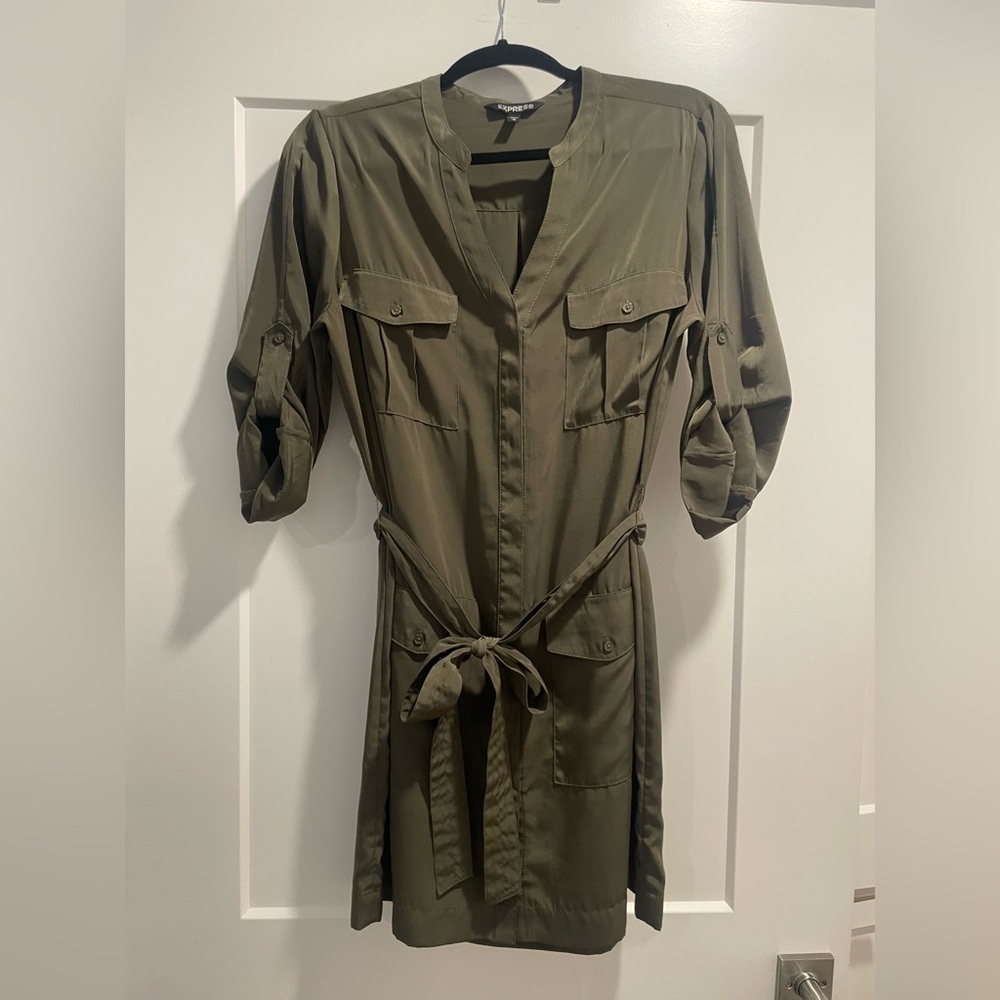 Express Olive Green Shirt Dress